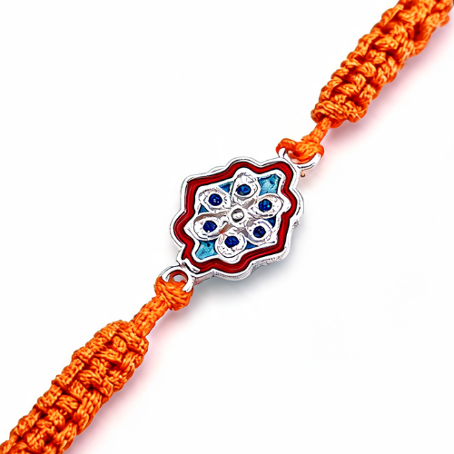 Silver Meenakari Floral Rakhi - Image 2