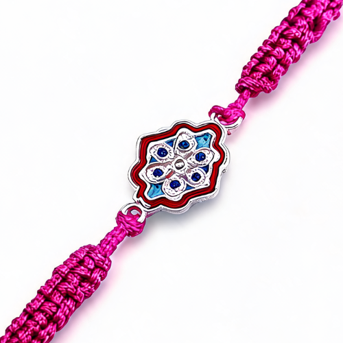 Silver Meenakari Floral Rakhi - Image 3